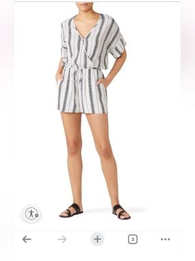 Fifteen Twenty Stripe V-Neck Romper in White and Black